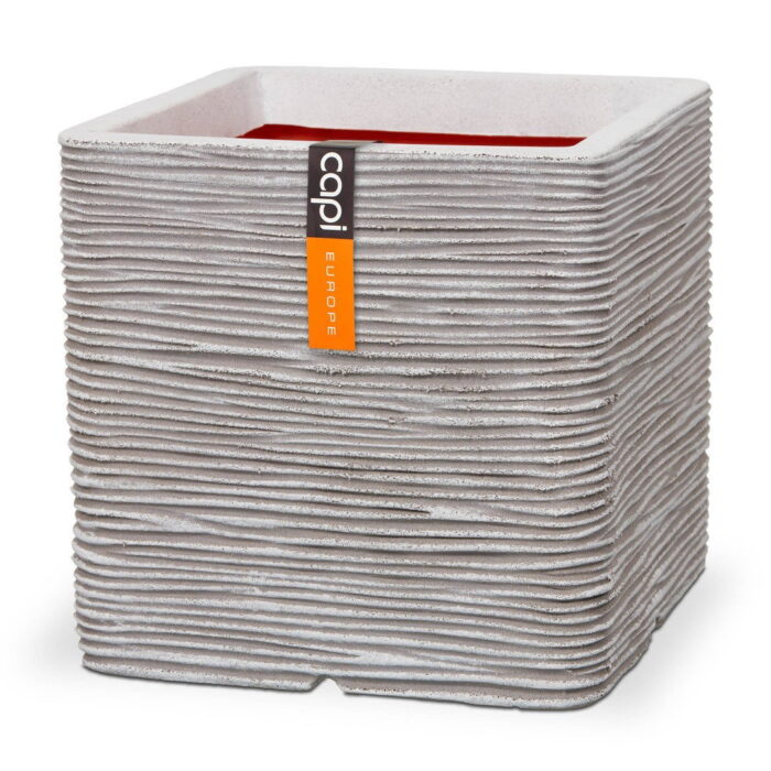Capi europe Bloempot Pot vierkant rib nl 40x40x40 ivoor Capi Nature – wit