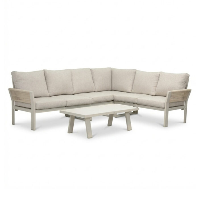 LUX outdoor living Venezia hoek loungeset 6 personen incl. tafel | aluminium + touw | beige | 6-delig 267x207cm