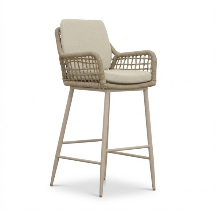 BUITEN living Valencia dining barstoel | touw + aluminium | Sandstone