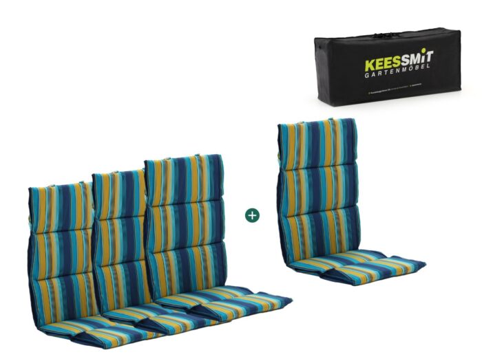 Kees Smit Collectie Madison Fiber hoog tuinkussen set van 4 Laagste prijsgarantie! – Blauw/Geel/Groen