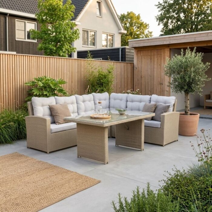 Denza Furniture Kopenhagen hoek loungeset 6 personen | wicker | Royal Sand | 3-delig 246x194cm