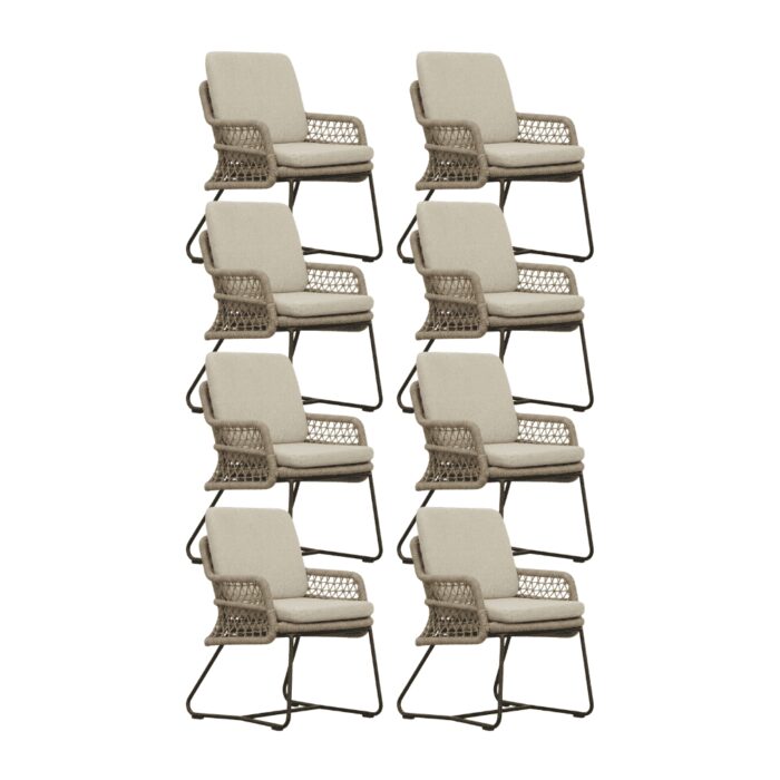 BUITEN living Gianna dining tuinstoel set van 8 | touw + aluminium | Sahara Dust – Zand