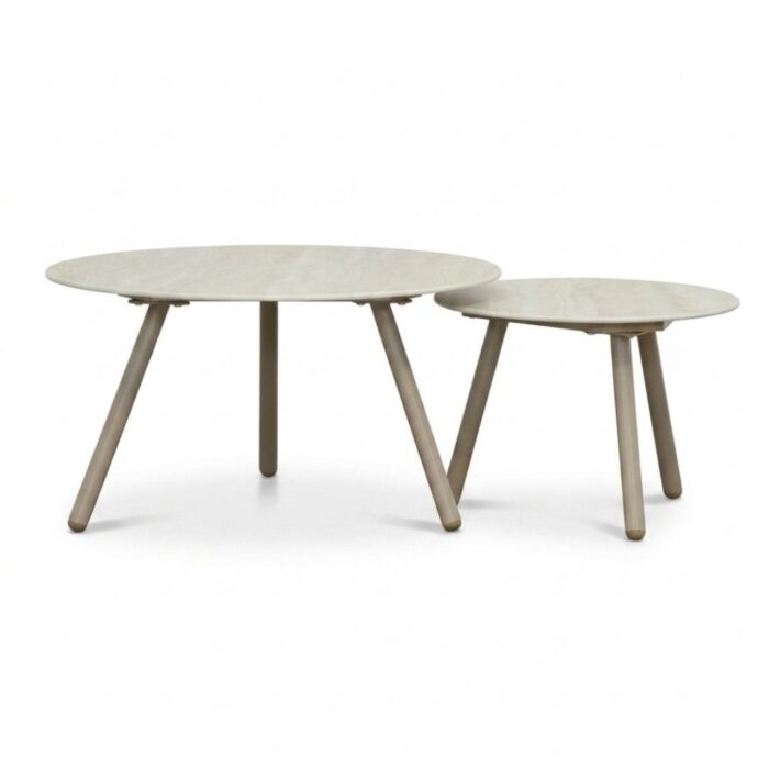 LUX outdoor living Telissa koffietafel set van 2 | sintered stone + aluminium | Marble Latte/beige