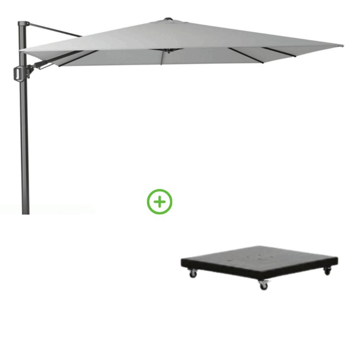 Platinum Challenger T² zweefparasol | 300x300cm met Monza parasolvoet 90kg | Light Grey – Lichtgrijs