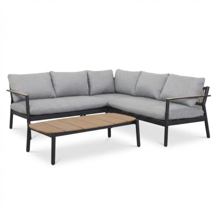 BUITEN living Florence hoek loungeset 5 personen incl. tafel | aluminium + touw | antraciet | 4-delig 216x216cm