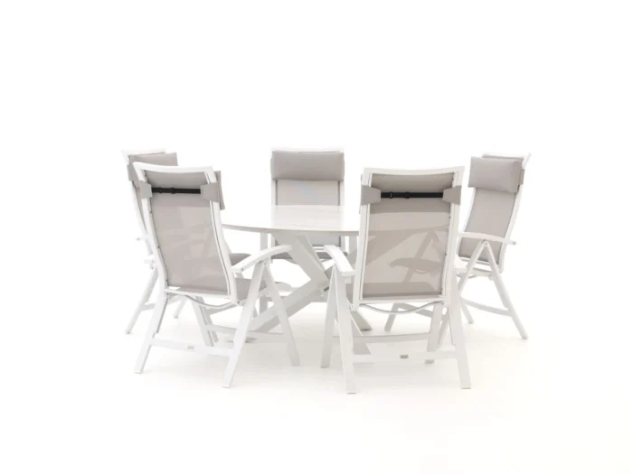 Bellagio tuinmeubelen Lugo/Lodola ø 150cm dining tuinset 6-delig verstelbaar - Wit
