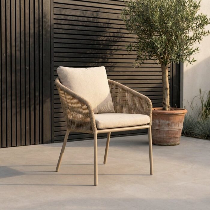 BUITEN living Lexis dining tuinstoel | touw + aluminium | Sandstone