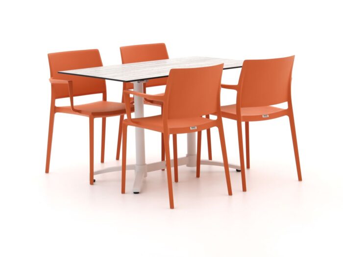 Forza Furniture Sile/Canzo 120cm dining tuinset 5-delig stapelbaar inklapbaar – Oranje