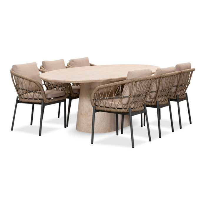 BUITEN living Max/Dakota beige/antraciet dining tuinset | 6 personen | travertin + touw | 240cm ovaal