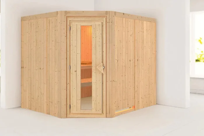 Karibu | Malin Sauna met Dakkraag | Helderglas Deur