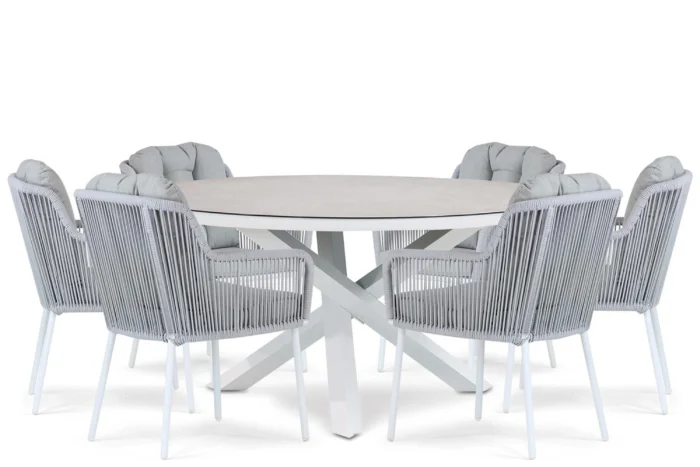 Santika Furniture Tendenza/Livorno 150 cm dining tuinset 7-delig - Wit