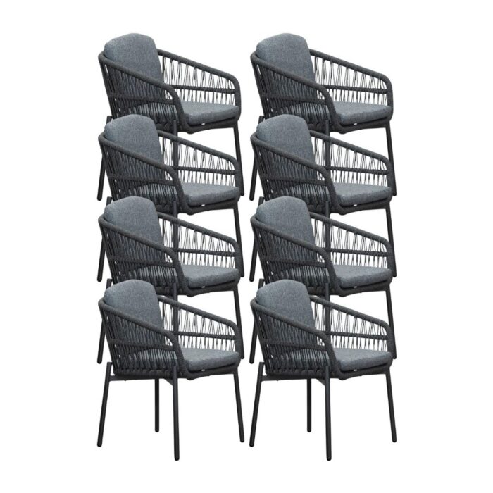 LUX outdoor living Rico dining tuinstoel set van 8 | aluminium + touw | charcoal – Antraciet