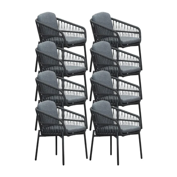 LUX outdoor living Rico dining tuinstoel set van 8 | aluminium + touw | charcoal - Antraciet