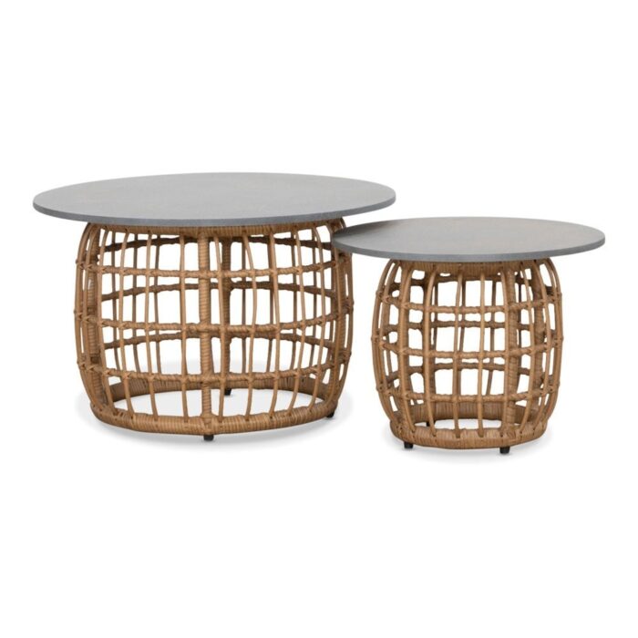 BUITEN living Flow bijzettafel set van 2 | wicker + betonlook | 55cm + 75cm