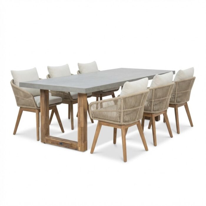 BUITEN living Laussanne/Bella zand dining tuinset | 6 personen | polystone + touw | 250cm