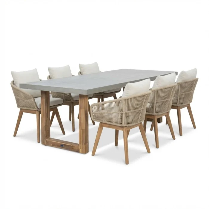 BUITEN living Laussanne/Bella zand dining tuinset | 6 personen | polystone + touw | 250cm