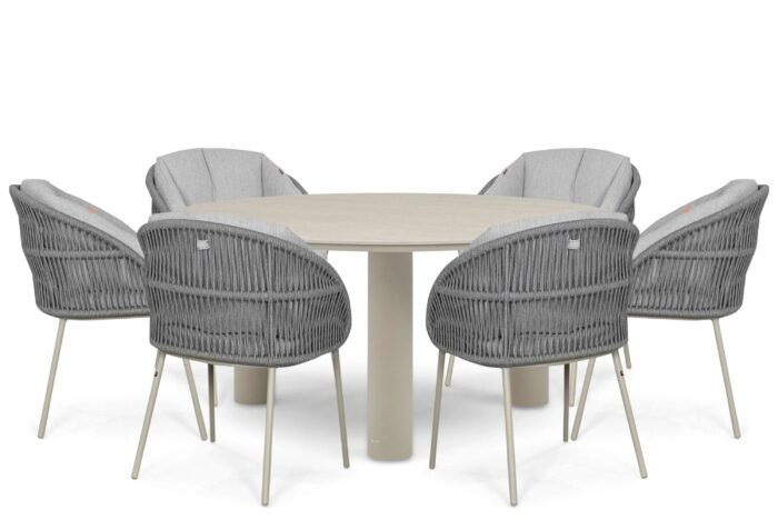 Santika Furniture Pebble/Trino 158 cm dining tuinset 7-delig – Zand/Beige
