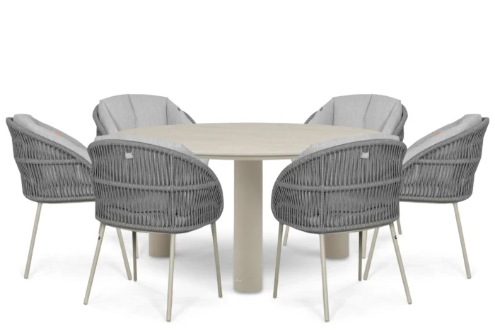 Santika Furniture Pebble/Trino 158 cm dining tuinset 7-delig - Zand/Beige