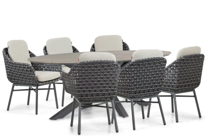Santika Furniture Yovan/Matara 220 cm dining tuinset 7-delig – Grijs-antraciet