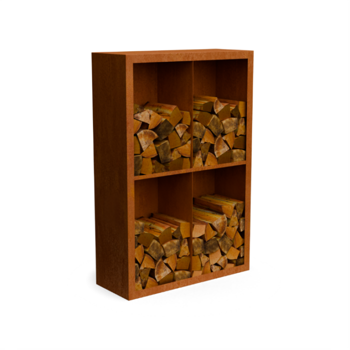 Geroba Egura cortenstaal Houtopslag 4 vakken met achterwand L100 x B38,5 x H150 cm – bruin
