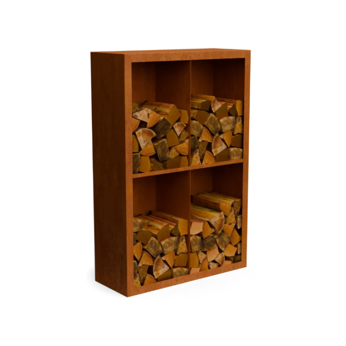 Geroba Egura cortenstaal Houtopslag 4 vakken met achterwand L100 x B38,5 x H150 cm - bruin