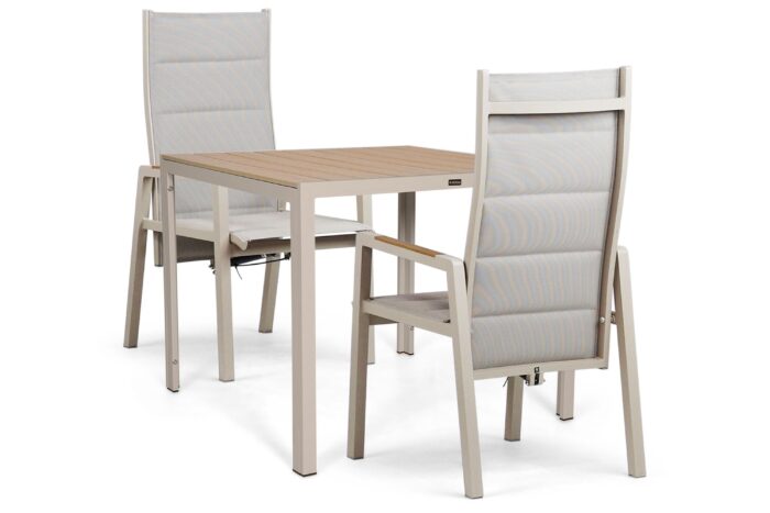 Lifestyle Garden Furniture Essence/Creta 90×90 cm dining tuinset 3-delig – Taupe-naturel-bruin