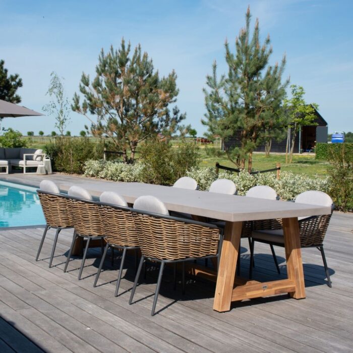 BUITEN living Veltis/Lucca dining tuinset | 8 personen | betonlook + wicker | 300cm