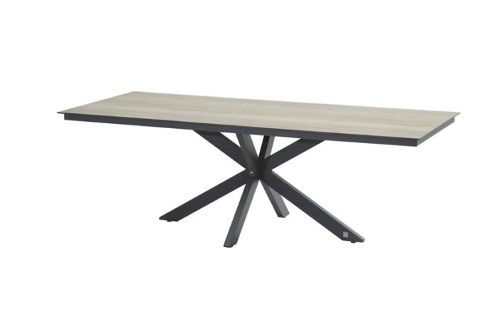 4so Minerva Tafelframe Antracite met HPL Teak Pattern Tafelblad 220 x 95 cm – zwart