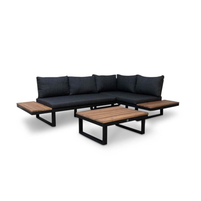 LUX outdoor living Titan hoek loungeset 4 personen | aluminium + hardhout | Light teaklook | 3-delig 247x167cm – Light Teak, Antraciet