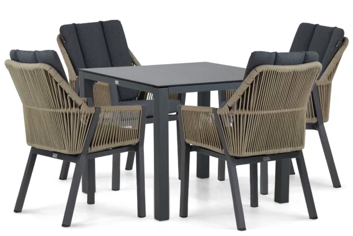 Lifestyle Garden Furniture Verona/Mateo 90 cm dining tuinset 5-delig - Taupe-naturel-bruin
