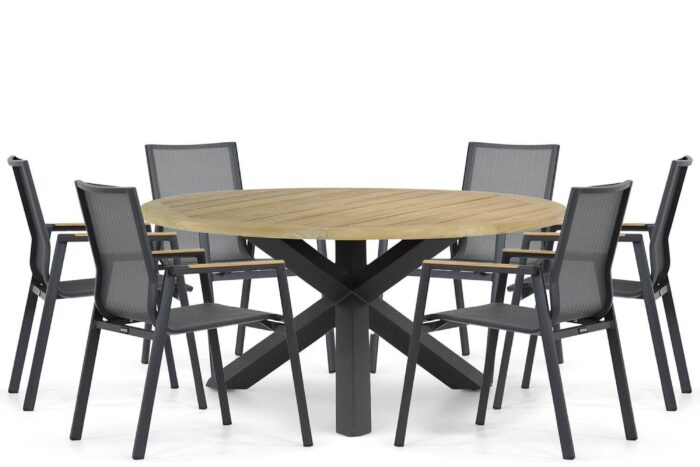 Lifestyle Garden Furniture Fiora/Rockville 160 cm dining tuinset 7-delig – Grijs-antraciet