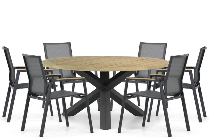 Lifestyle Garden Furniture Fiora/Rockville 160 cm dining tuinset 7-delig - Grijs-antraciet