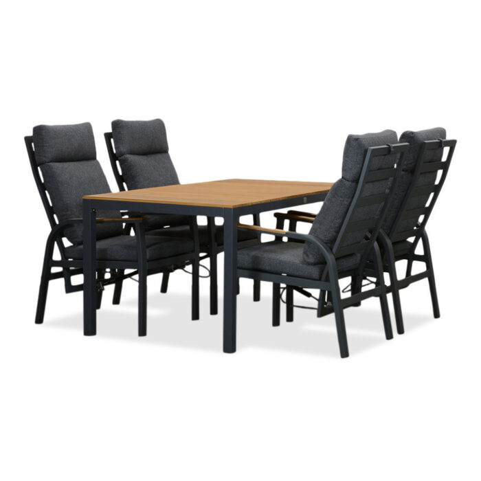 LUX outdoor living Delta/Annecy antraciet dining tuinset | 4 personen | teakhout + aluminium | 160cm