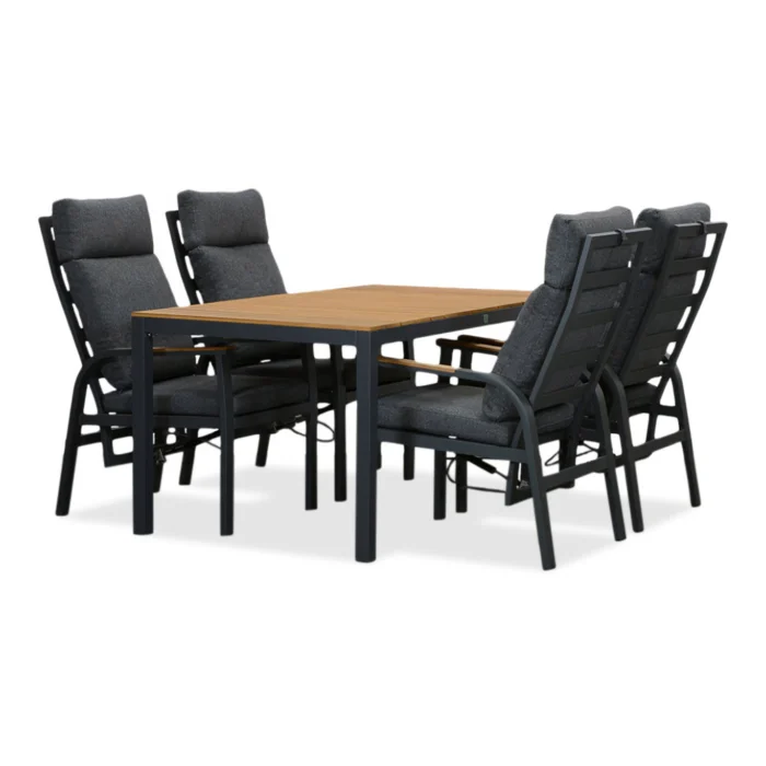 LUX outdoor living Delta/Annecy antraciet dining tuinset | 4 personen | teakhout + aluminium | 160cm