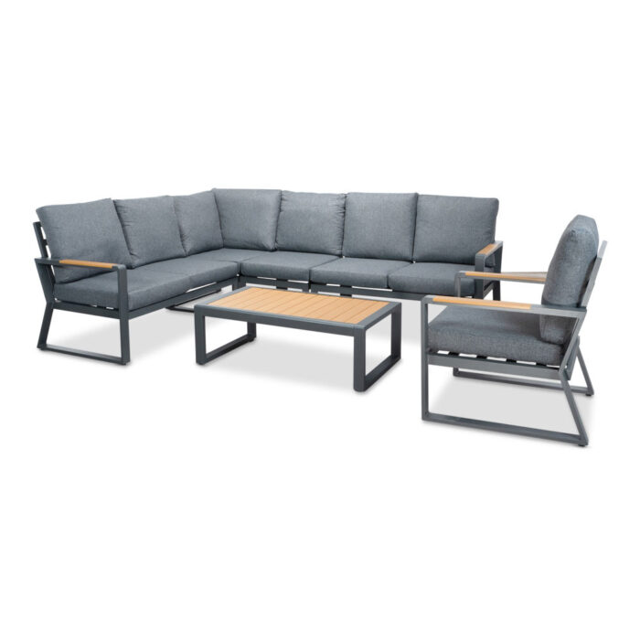 LUX outdoor living Vancouver hoek loungeset incl. stoel en tafel | aluminium + polywood | antraciet | 7-delig