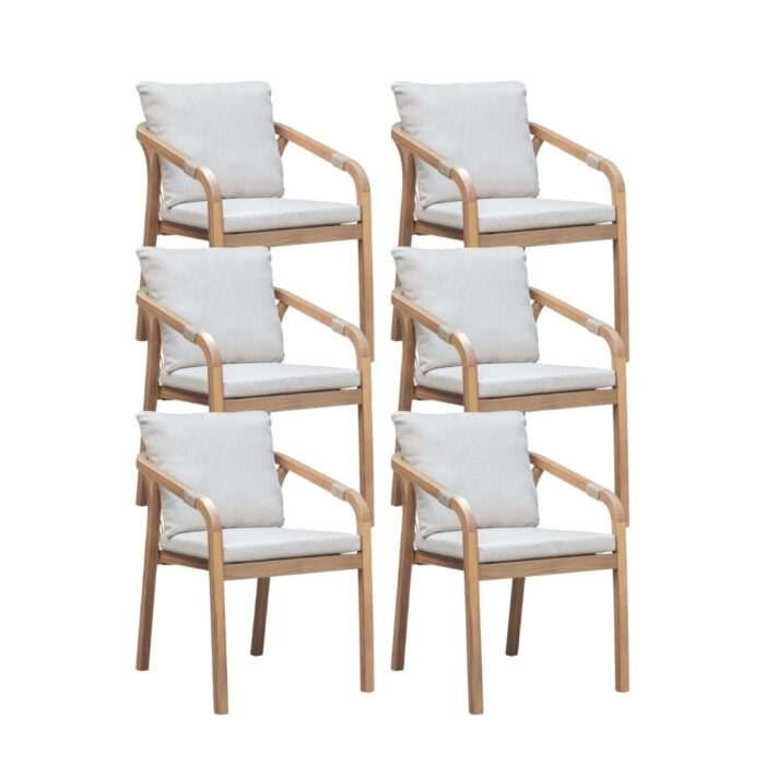 BUITEN living Bergamo dining tuinstoel set van 6 | touw + hardhout | zand