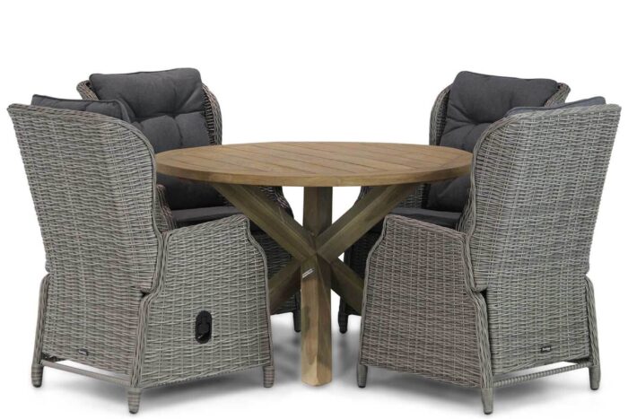 Garden Collections Edingburgh/Sand City 120 cm rond dining tuinset 5-delig – Grijs-antraciet