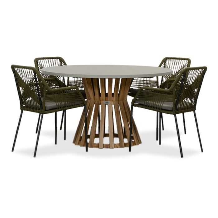 BUITEN living Elzas/Seville olijfgroen dining tuinset | 4 personen | betonlook + aluminium | 135cm rond – Antraciet