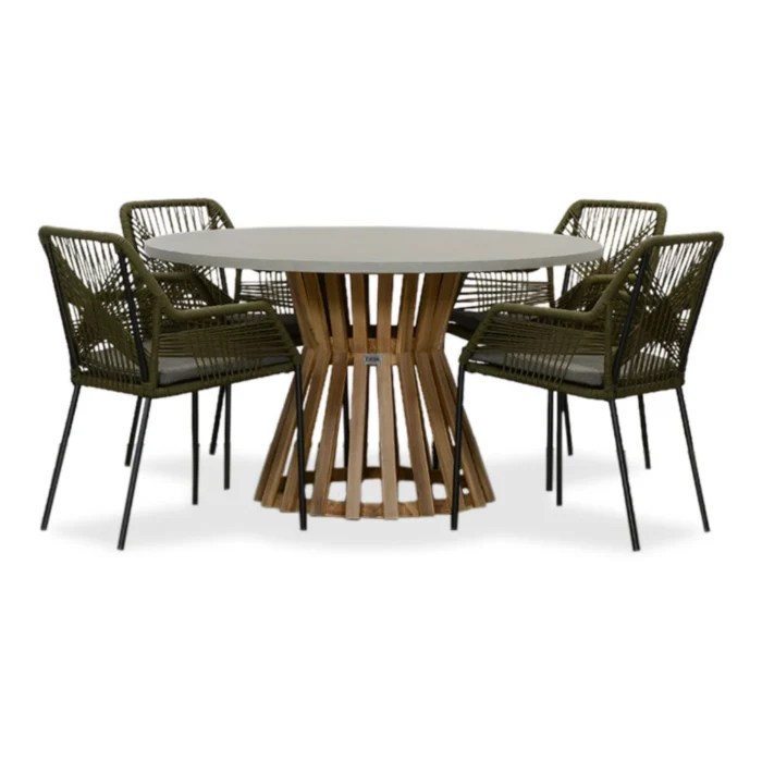 BUITEN living Elzas/Seville olijfgroen dining tuinset | 4 personen | betonlook + aluminium | 135cm rond - Antraciet