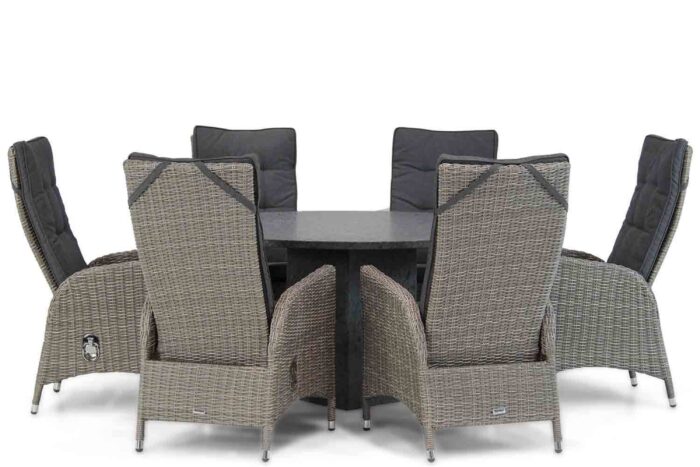 Garden Collections Lincoln/Graniet 140 cm rond dining tuinset 7-delig – Grijs-antraciet