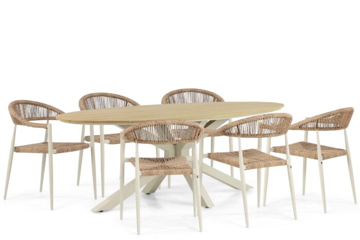 De Laan Projects Laan Granada/Matara 220 cm dining tuinset 7-delig – Taupe-naturel-bruin