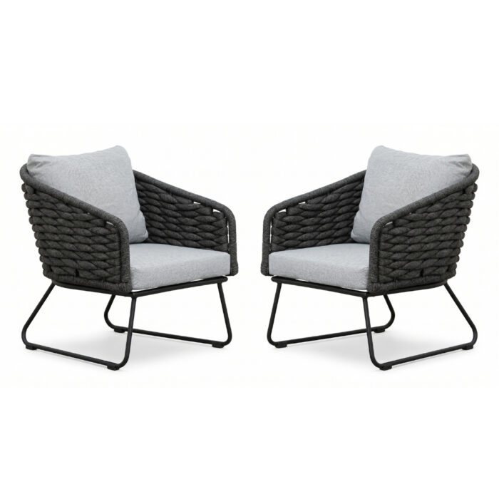 BUITEN living Flora loungestoel tuin set van 2 | touw + aluminium | Stone Grey – Grijs