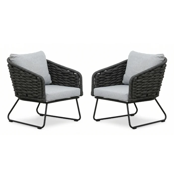 BUITEN living Flora loungestoel tuin set van 2 | touw + aluminium | Stone Grey - Grijs