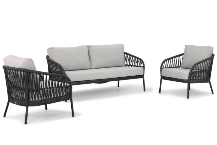 Coco Puerto stoel-bank loungeset 3-delig - Grijs-antraciet