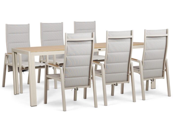 Lifestyle Garden Furniture Essence/Creta 210×90 cm dining tuinset 7-delig – Taupe-naturel-bruin