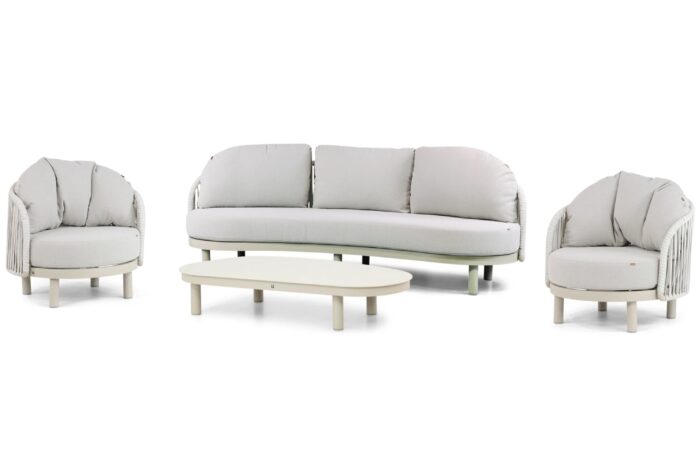 Santika Furniture Nanda stoel-bank loungeset 4-delig – Taupe-naturel-bruin