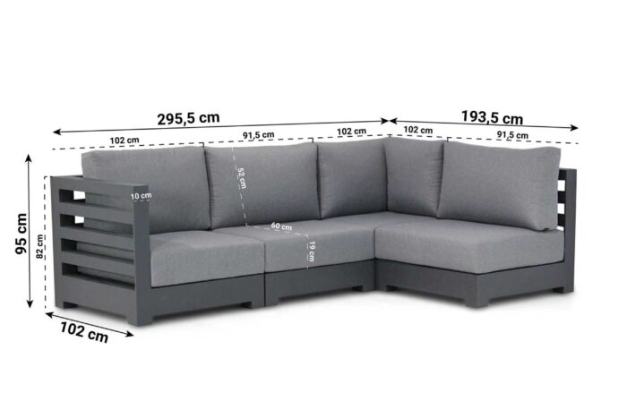 Santika Furniture Phantom chaise longue loungeset 4-delig – Grijs-antraciet