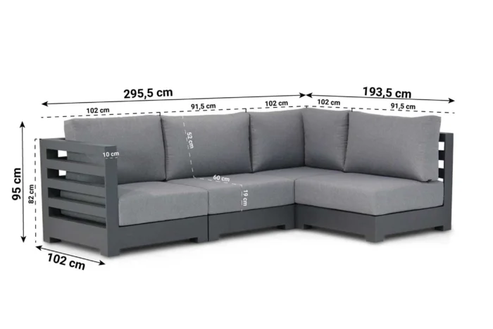 Santika Furniture Phantom chaise longue loungeset 4-delig - Grijs-antraciet