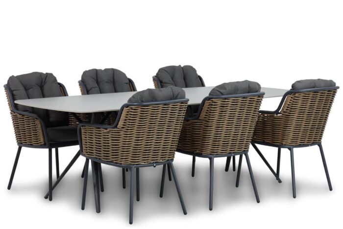 Santika Furniture Fasano/Valerio 240 cm dining tuinset 7-delig – Grijs-antraciet