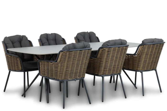 Santika Furniture Fasano/Valerio 240 cm dining tuinset 7-delig - Grijs-antraciet